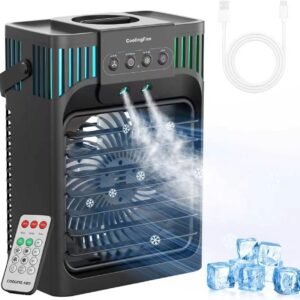 Portable Air Conditioners, 4-in-1 Evaporative Air Cooler with Remote Control, Cooling Fan with 3 Modes, 3 Speeds & 7 LED Lights, 2-8H Timer, 1200ML Personal Mini AC Unit for Home, Bedroom