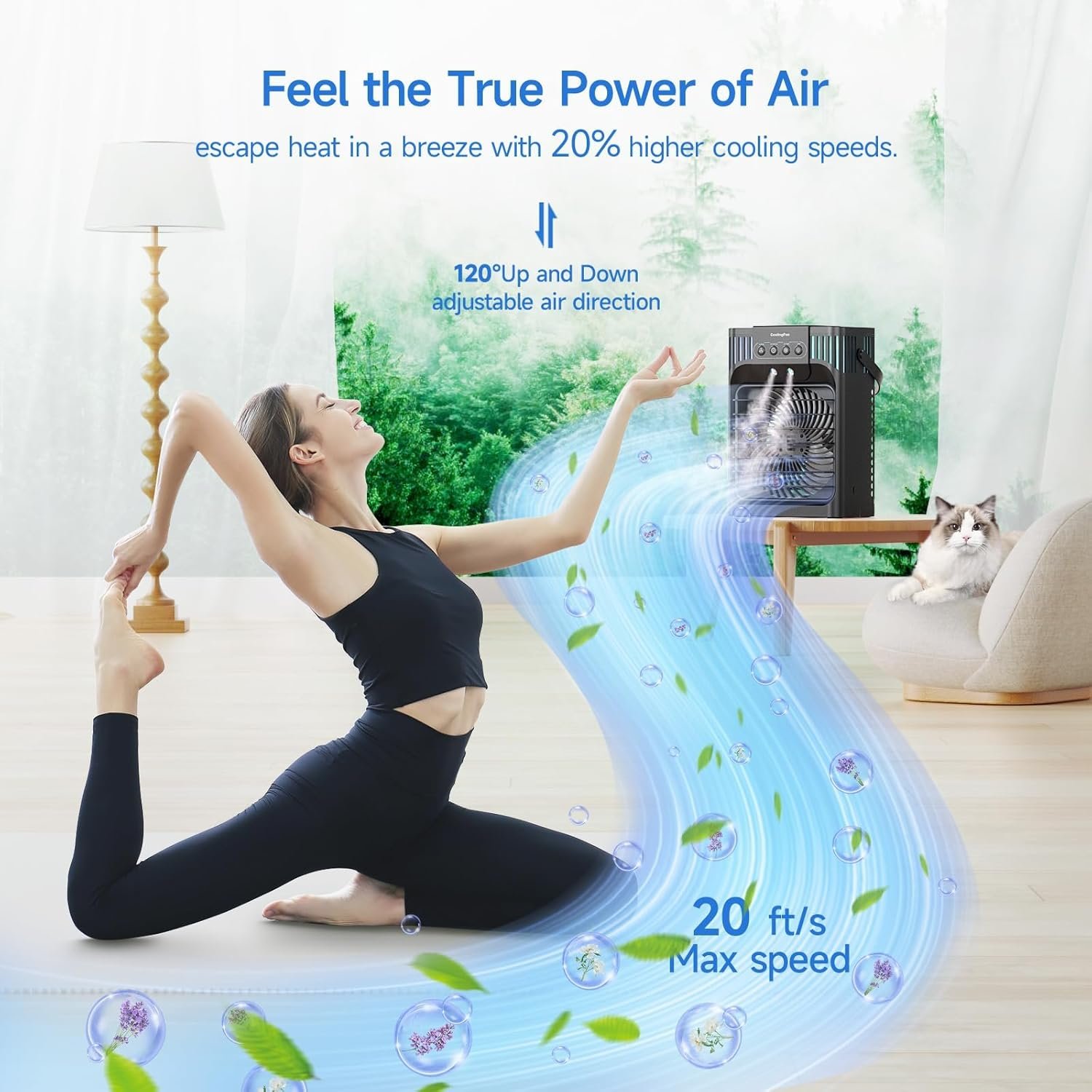 Portable Air Conditioners, 4-in-1 Evaporative Air Cooler with Remote Control, Cooling Fan with 3 Modes, 3 Speeds & 7 LED Lights, 2-8H Timer, 1200ML Personal Mini AC Unit for Home, Bedroom - Image 4