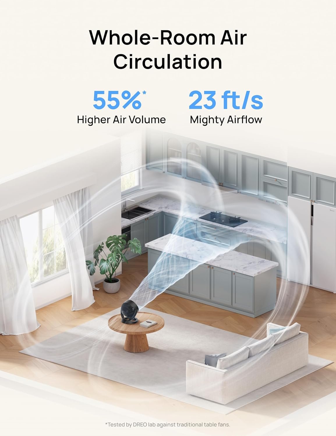 DREO Fan for Bedroom, 12 Inches, 70ft Powerful Airflow, 25db Quiet Table Air Circulator Fans for Whole Room, 120° Adjustable Tilt, 3 Speeds, Desktop Fan for Home, Office, Kitchen - Image 3