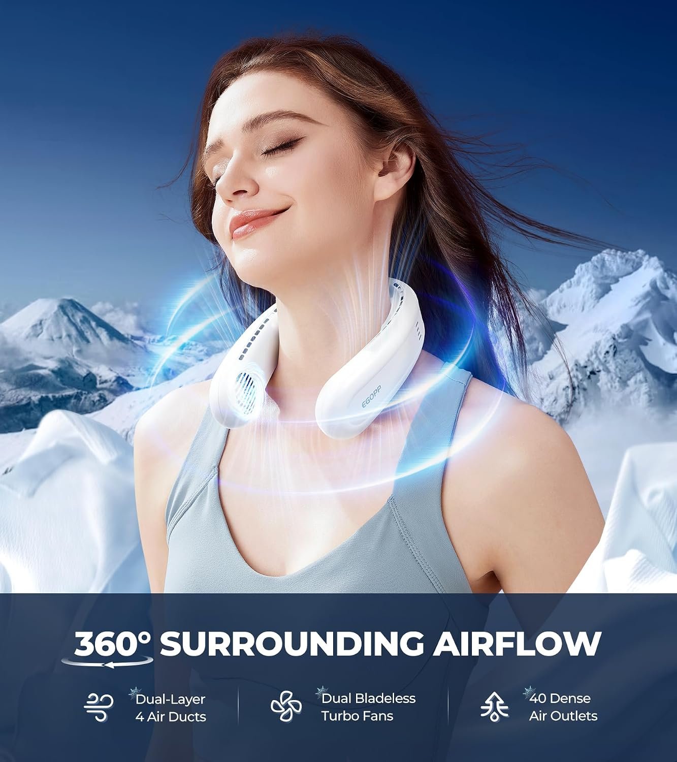 1S Cool Down 30°F Neck Fan with Double Semiconductor Coolers, 360° Surrounded Personal Fans Air Conditioner that Blow Cold Air, 8H lasting Portable Fan with 3 Speed, Gifts for Men Women Outdoor Travel - Image 4