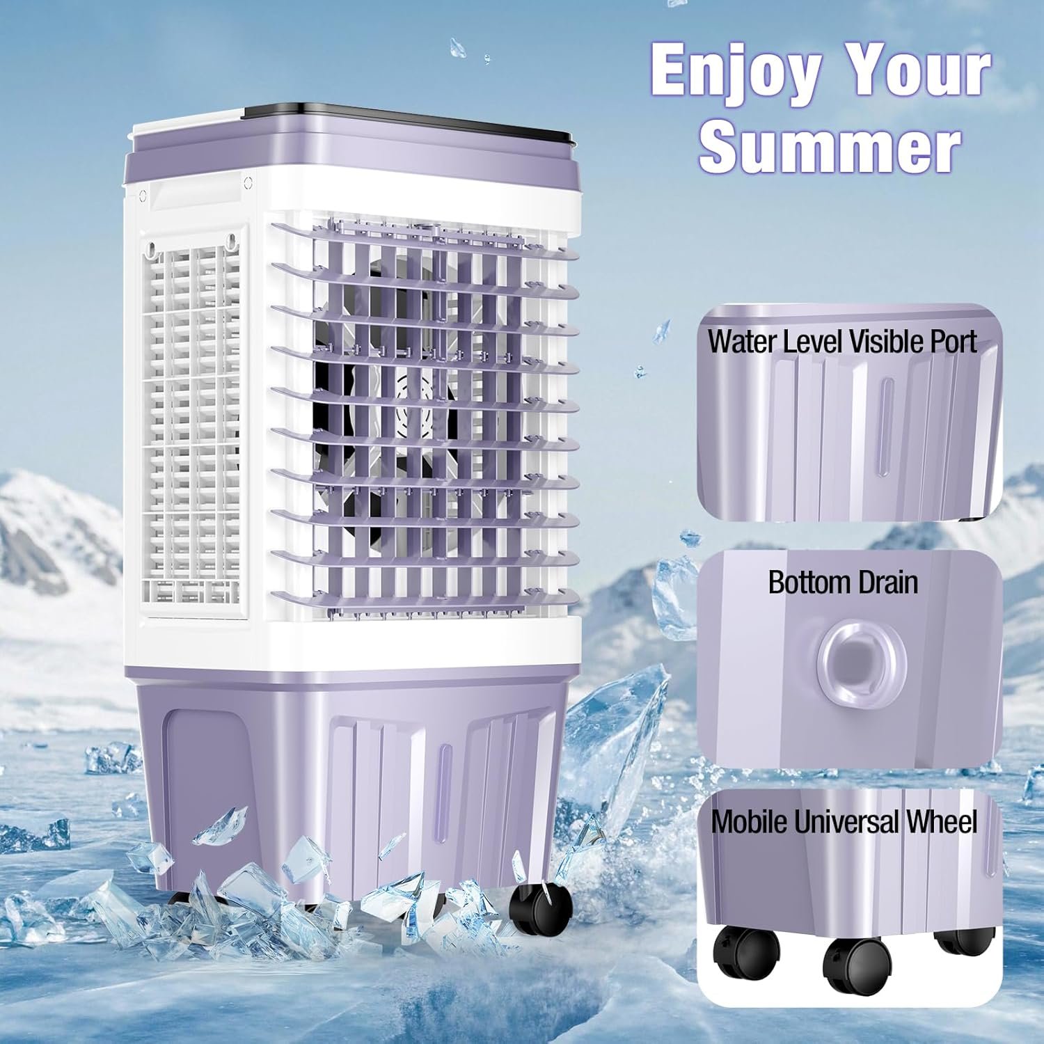 Portable Air Conditioners, 3000 CFM Swamp Cooler, Evaporative Air Cooler with 6.87 Gal Water Tank, 3 Speeds & 4 Modes, 120ยฐ Oscillation, 15H Timer Air Cooler for Home, Kitchen, Bedroom - Image 8