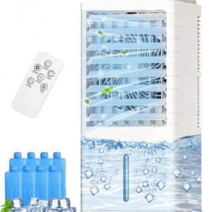 Portable Air Conditioners, Swamp Cooler Portable AC Unit for Room, Windowless Cooling Fan That Blow Cold Air w/Remote 5L Tank 12 Speeds 9H Timer, Evaporative Air Cooler for Bedroom Gara (White)