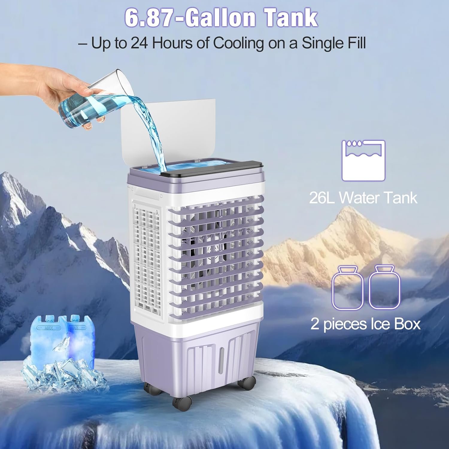Portable Air Conditioners, 3000 CFM Swamp Cooler, Evaporative Air Cooler with 6.87 Gal Water Tank, 3 Speeds & 4 Modes, 120ยฐ Oscillation, 15H Timer Air Cooler for Home, Kitchen, Bedroom - Image 5