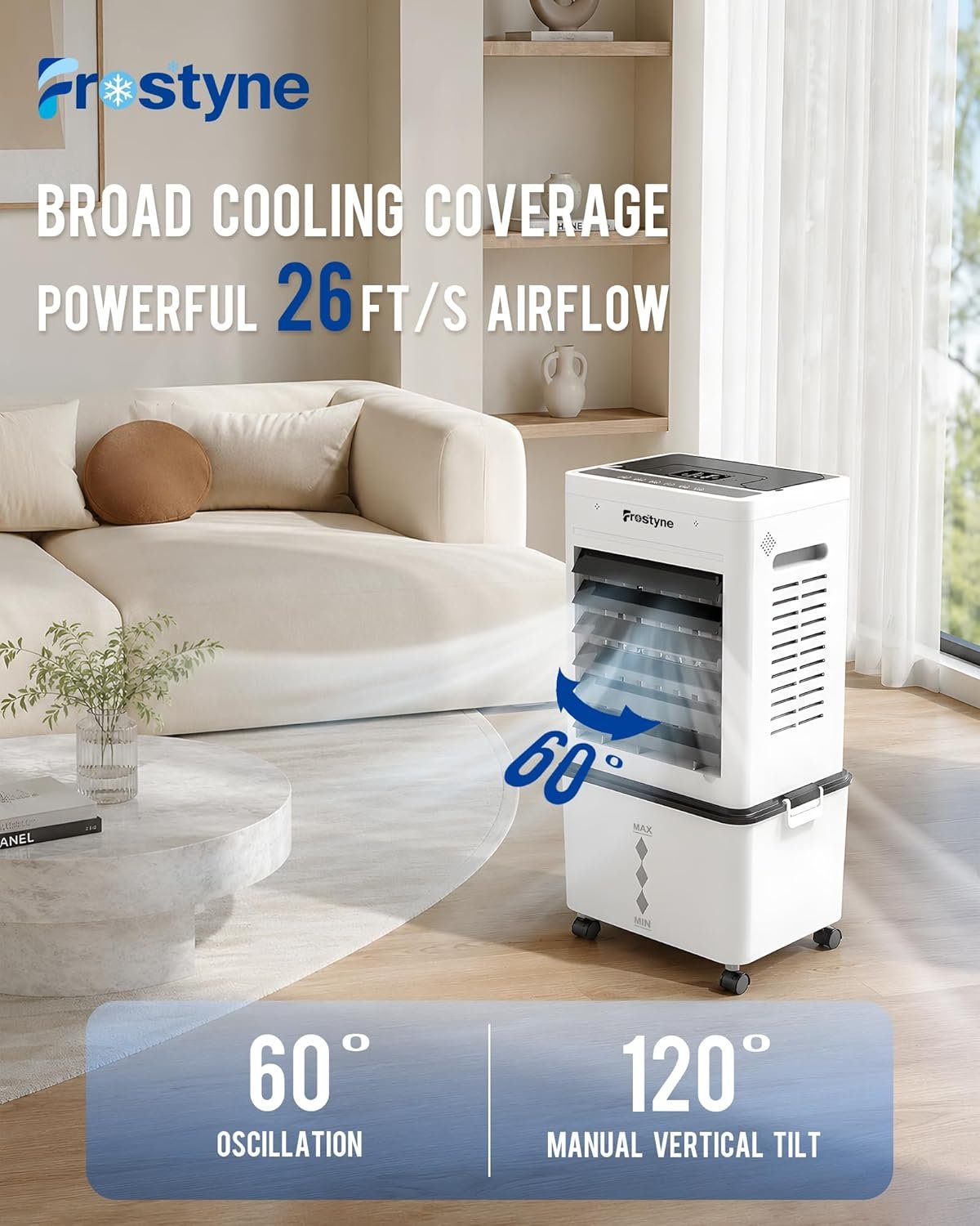 Portable Evaporative Air Cooler w/Humidifier โ 3Ga Water Tank, 10 Ice Packs, 6 Speeds & 4 Modes, Timer & Remote, Windowless Portable Fan for Bedroom, Home, Office,Black - Image 6