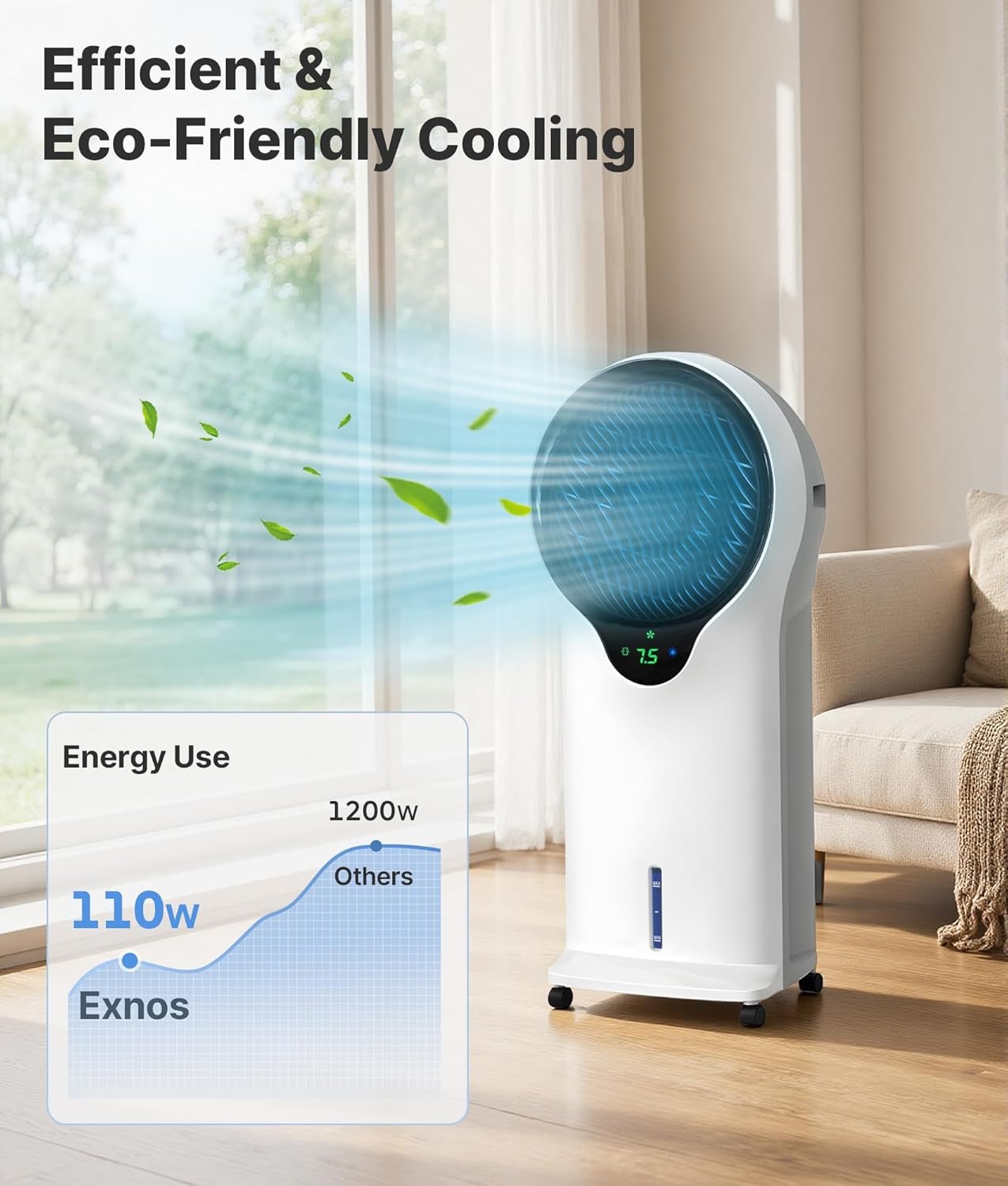3-in-1 Evaporative Air Cooler - Portable Swamp Cooler Air Conditioner with 5.5L Water Tank & 2 Ice Packs, 3 Speeds, 3 Modes, Cooling Fans that Blow Cold Air for Home & Office - Image 5
