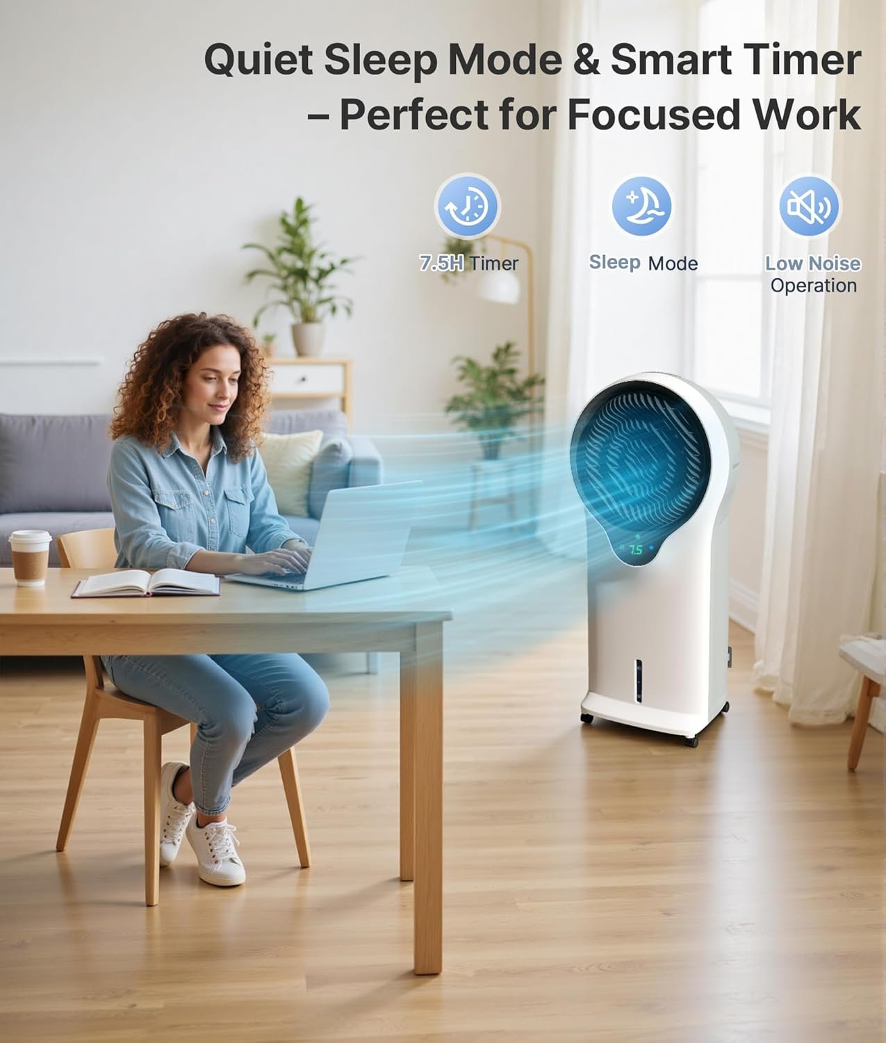 3-in-1 Evaporative Air Cooler - Portable Swamp Cooler Air Conditioner with 5.5L Water Tank & 2 Ice Packs, 3 Speeds, 3 Modes, Cooling Fans that Blow Cold Air for Home & Office - Image 8