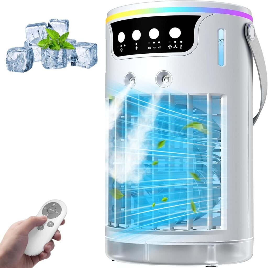 Portable Air Conditioners, AC Fan Mini Evaporative Air Cooler 1200ML with Ice Cooling Mist Personal Air Conditioner Quiet for Bedroom, Home Office Desk (white)