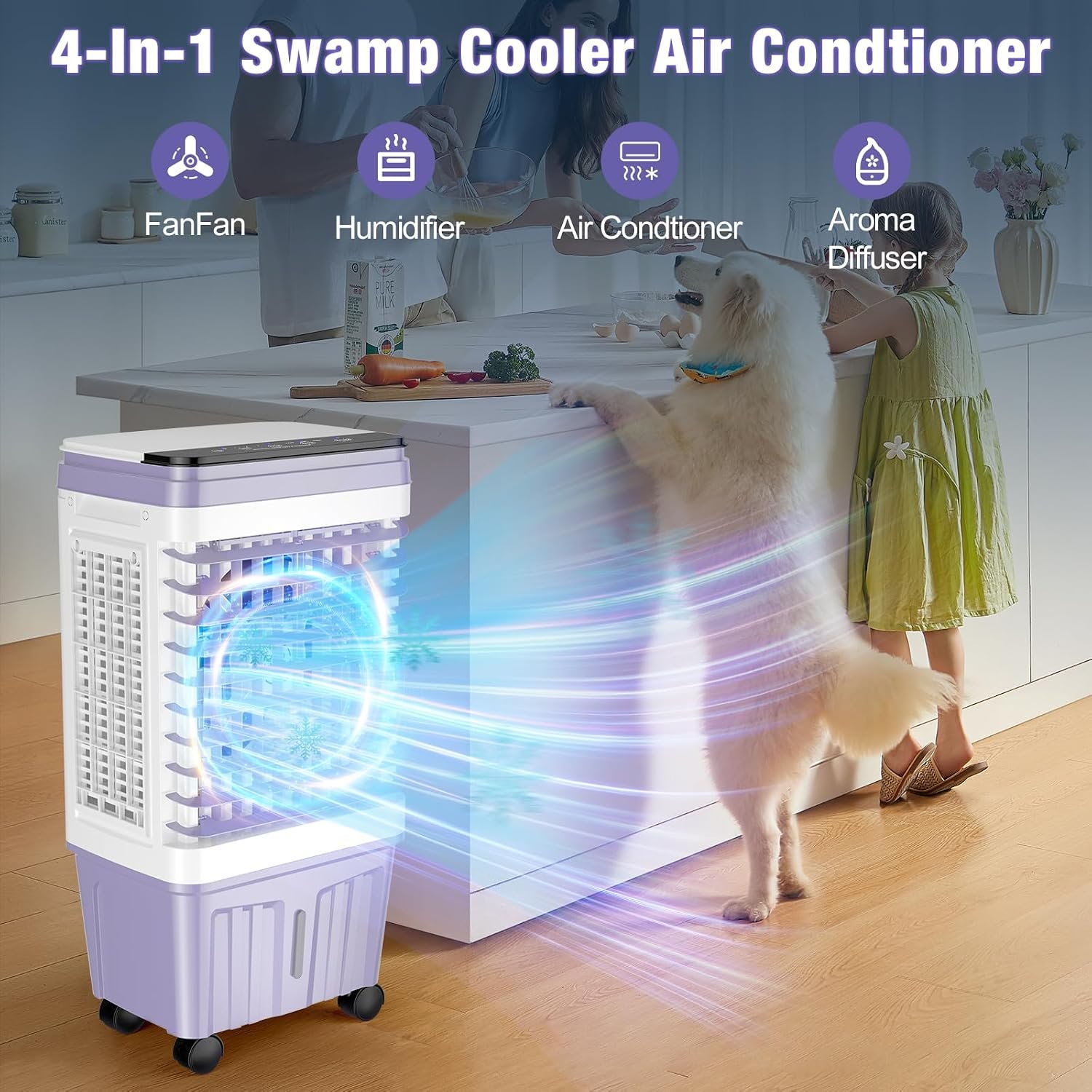Portable Air Conditioners, 3000 CFM Swamp Cooler, Evaporative Air Cooler with 6.87 Gal Water Tank, 3 Speeds & 4 Modes, 120ยฐ Oscillation, 15H Timer Air Cooler for Home, Kitchen, Bedroom - Image 3