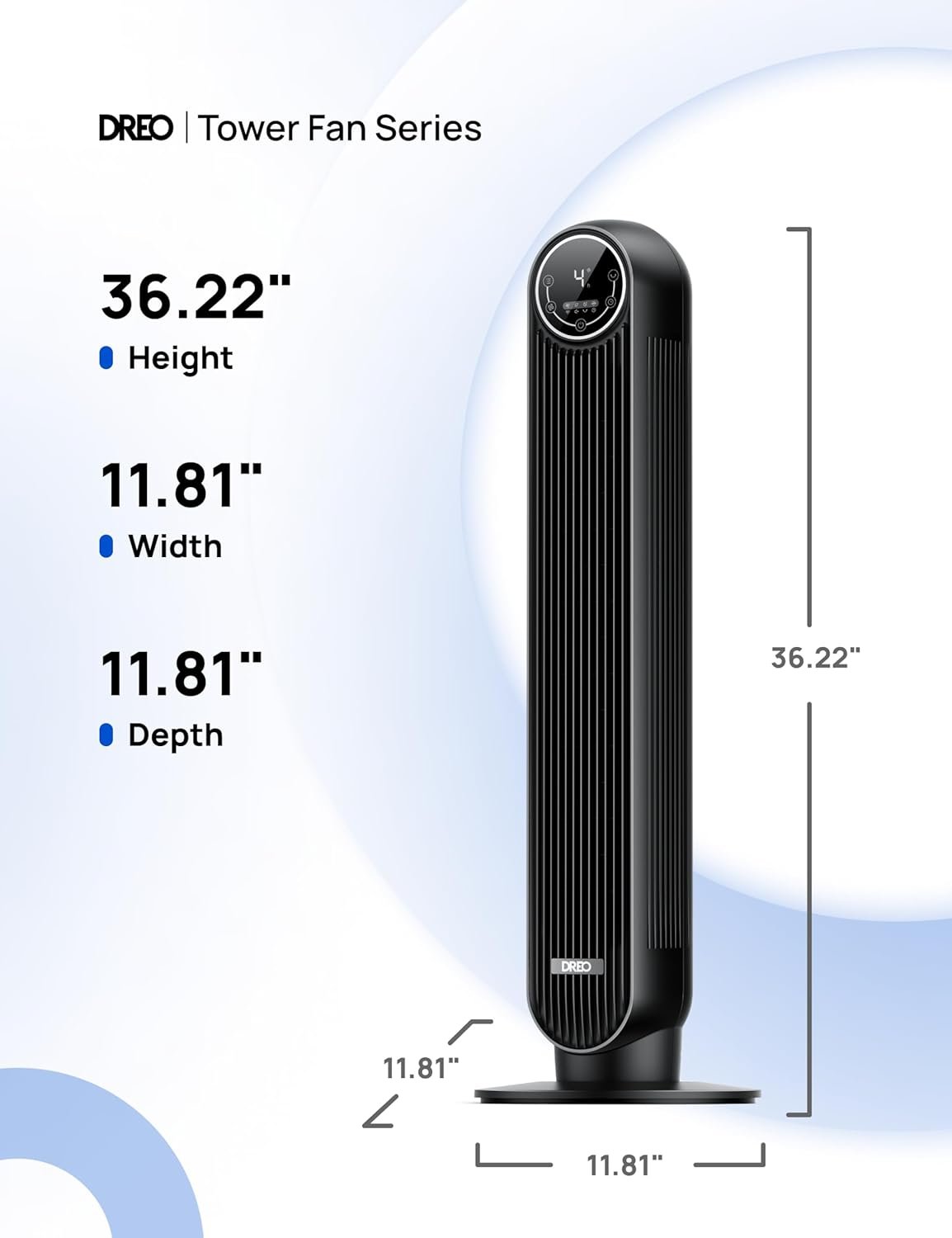 DREO Tower Fan for Bedroom, 2026 Upgraded DC Motor, 28ft/s High Velocity, 20dB Ultra Quiet Standing Fan, 8 Speeds 4 Modes, 90° Oscillating Bladeless Fan for Indoors, Floor Fans with Remote, Black - Image 9