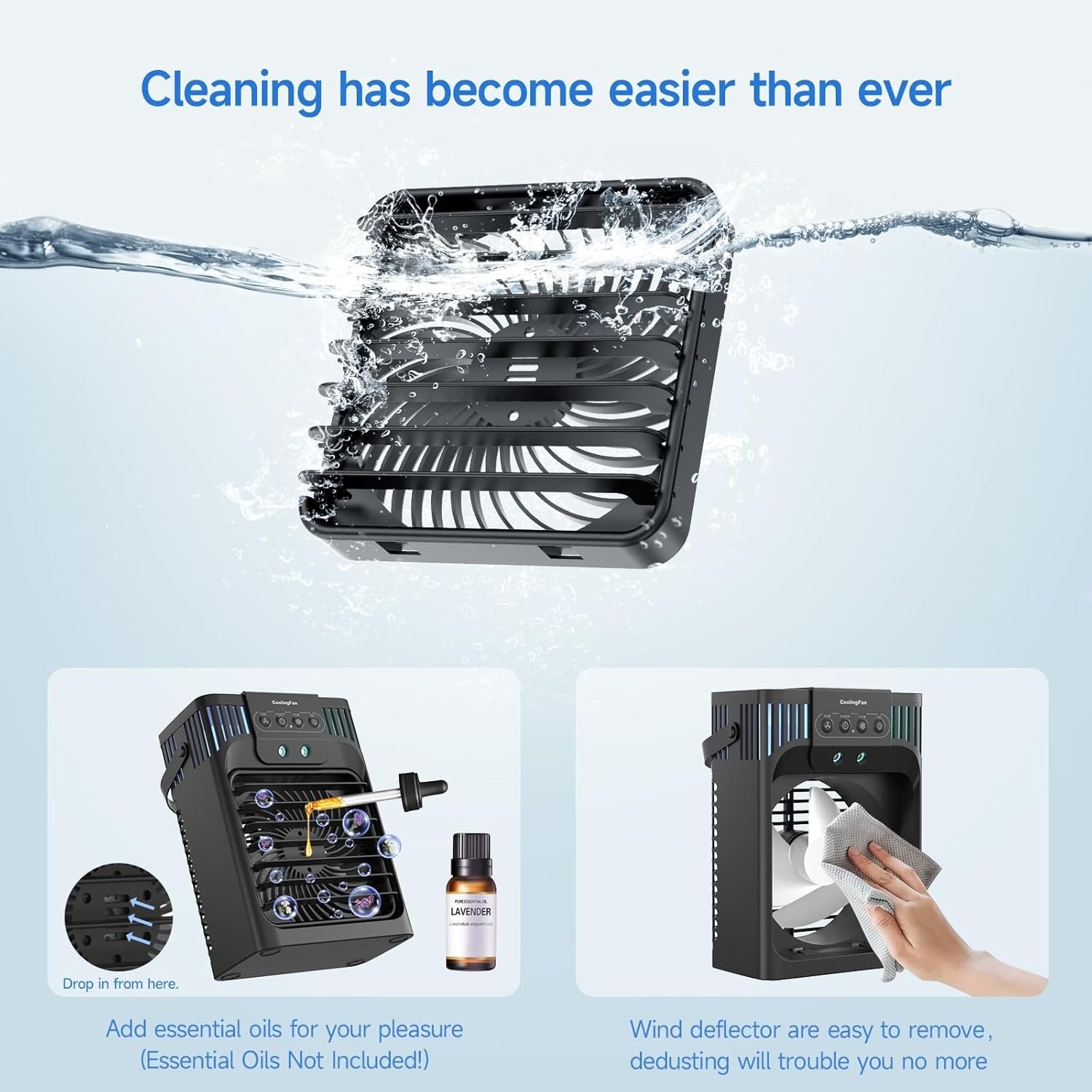 Portable Air Conditioners, 4-in-1 Evaporative Air Cooler with Remote Control, Cooling Fan with 3 Modes, 3 Speeds & 7 LED Lights, 2-8H Timer, 1200ML Personal Mini AC Unit for Home, Bedroom - Image 5