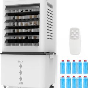Portable Evaporative Air Cooler w/Humidifier – 3Ga Water Tank, 10 Ice Packs, 6 Speeds & 4 Modes, Timer & Remote, Windowless Portable Fan for Bedroom, Home, Office,Black