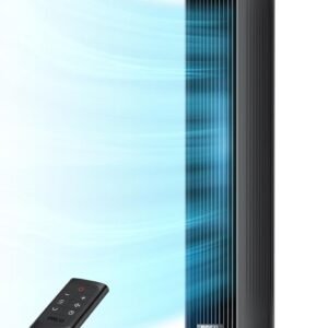 DREO Tower Fan for Bedroom, 2026 Upgraded DC Motor, 28ft/s High Velocity, 20dB Ultra Quiet Standing Fan, 8 Speeds 4 Modes, 90ยฐ Oscillating Bladeless Fan for Indoors, Floor Fans with Remote, Black