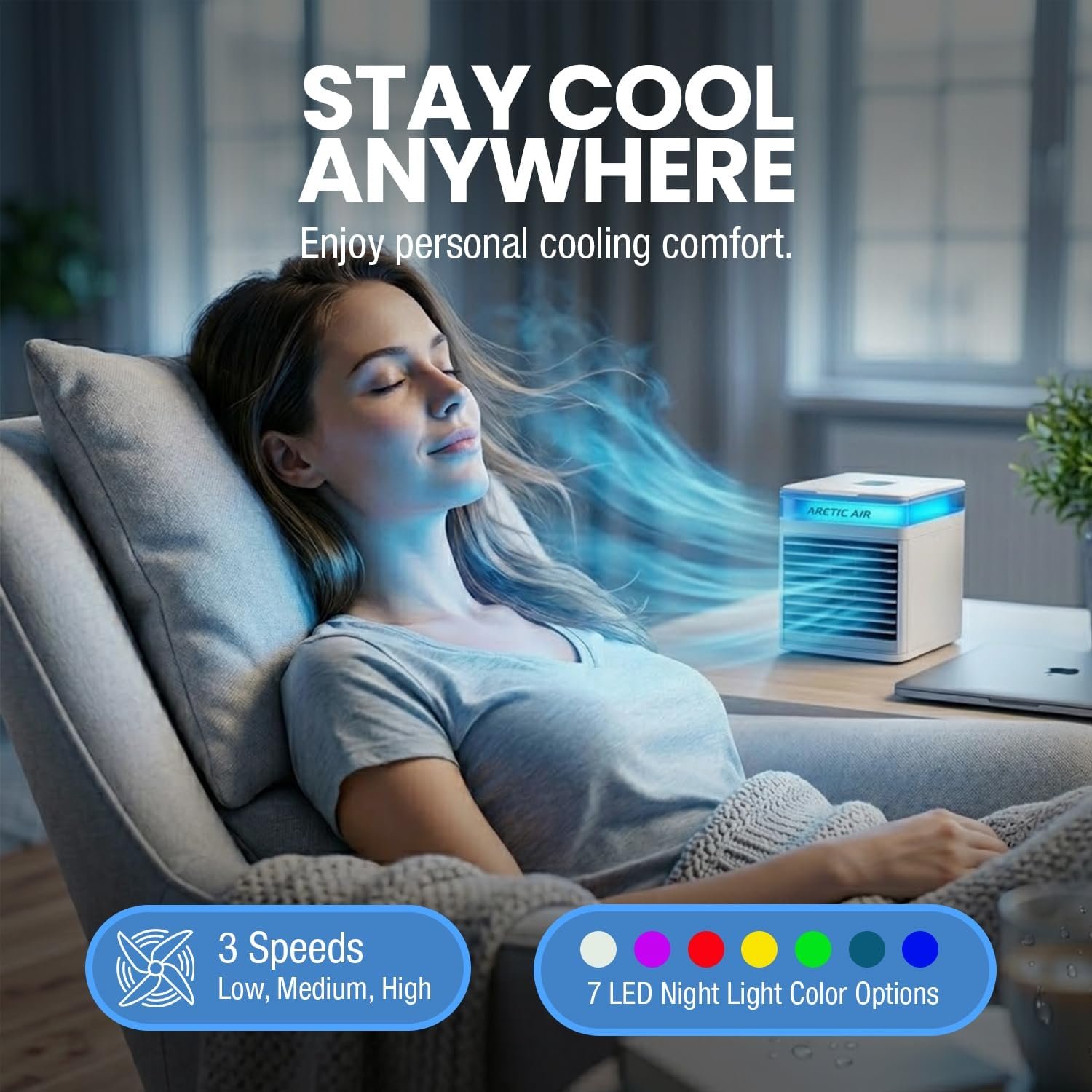 Arctic Air Pure Chill 2.0 Evaporative Air Cooler by Ontel - Powerful, Quiet, Lightweight and Portable Space Cooler with Hydro-Chill Technology For Bedroom, Office, Living Room & More,Blue - Image 2