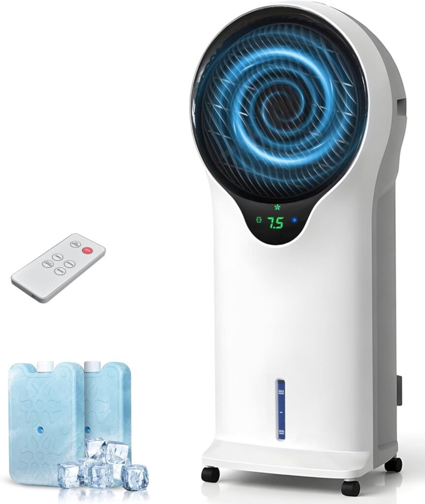 3-in-1 Evaporative Air Cooler - Portable Swamp Cooler Air Conditioner with 5.5L Water Tank & 2 Ice Packs, 3 Speeds, 3 Modes, Cooling Fans that Blow Cold Air for Home & Office