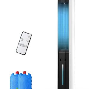 Rellytech Evaporative Air Cooler - Swamp Cooler with 3L Water Tank, 3 Modes & 3 Speeds, Remote Control, 12H Timer, 50° Oscillating Portable Bladeless Cooling Tower Fan For Room Bedroom Office