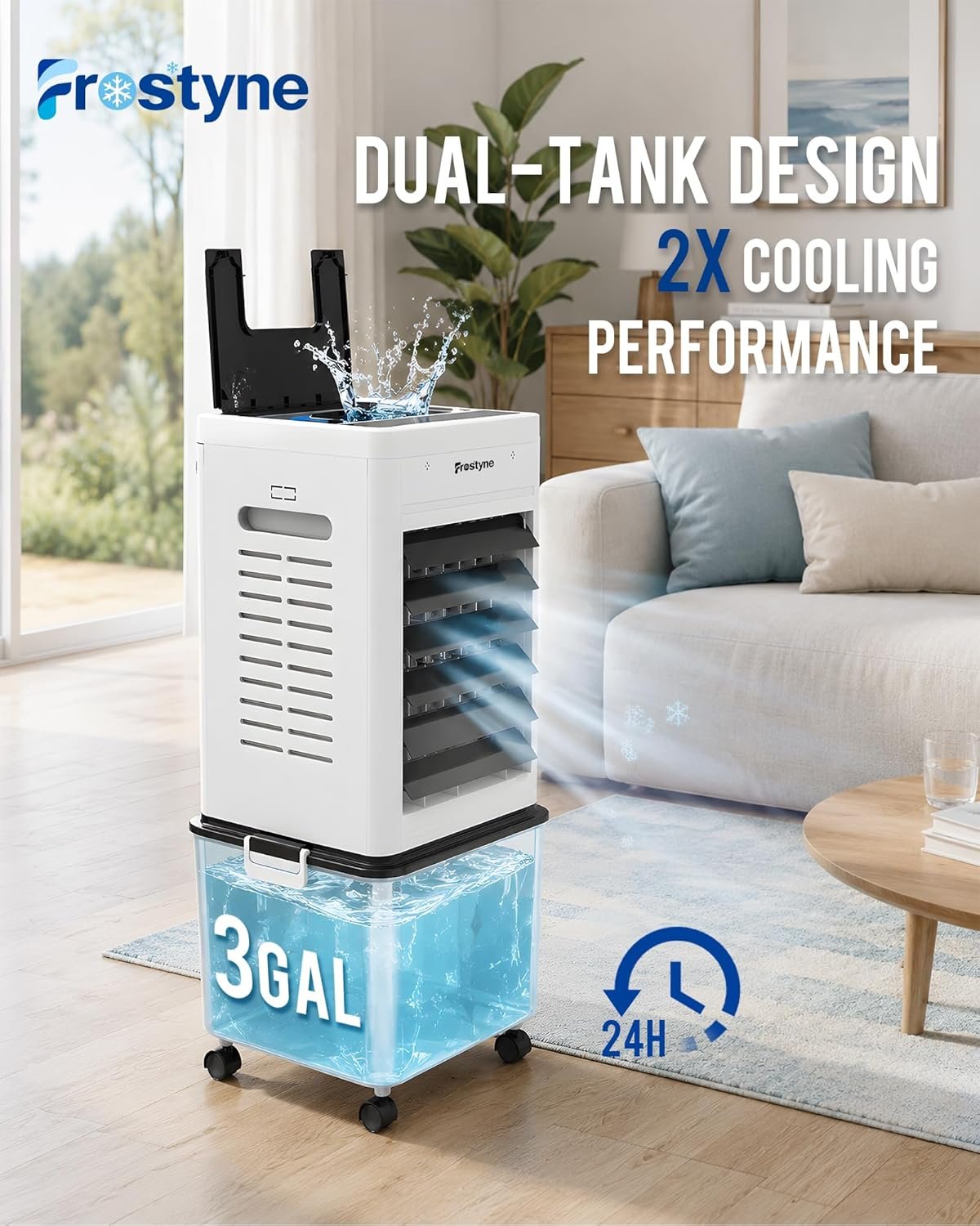 Portable Evaporative Air Cooler w/Humidifier โ 3Ga Water Tank, 10 Ice Packs, 6 Speeds & 4 Modes, Timer & Remote, Windowless Portable Fan for Bedroom, Home, Office,Black - Image 5