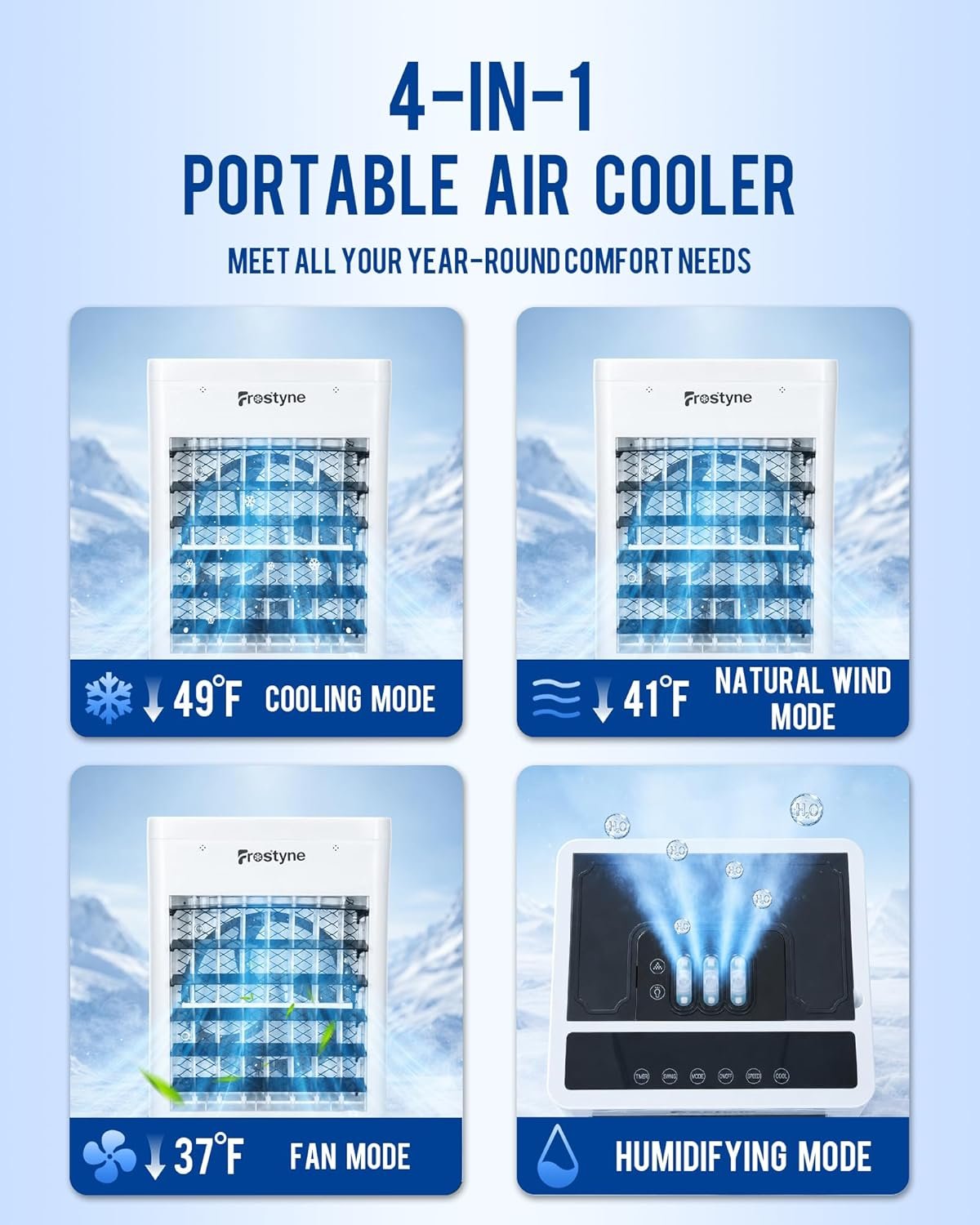 Portable Evaporative Air Cooler w/Humidifier โ 3Ga Water Tank, 10 Ice Packs, 6 Speeds & 4 Modes, Timer & Remote, Windowless Portable Fan for Bedroom, Home, Office,Black - Image 3