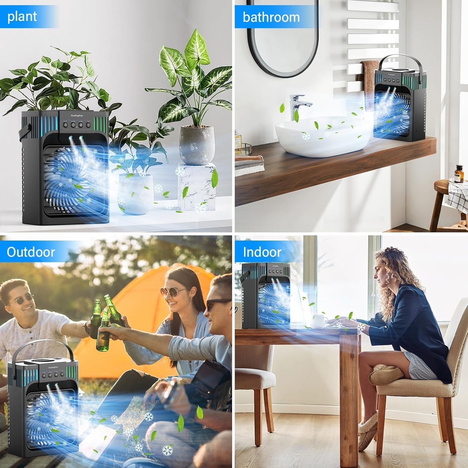 Portable Air Conditioners, 4-in-1 Evaporative Air Cooler with Remote Control, Cooling Fan with 3 Modes, 3 Speeds & 7 LED Lights, 2-8H Timer, 1200ML Personal Mini AC Unit for Home, Bedroom - Image 8