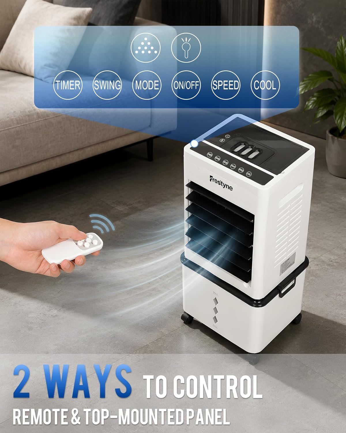 Portable Evaporative Air Cooler w/Humidifier โ 3Ga Water Tank, 10 Ice Packs, 6 Speeds & 4 Modes, Timer & Remote, Windowless Portable Fan for Bedroom, Home, Office,Black - Image 7
