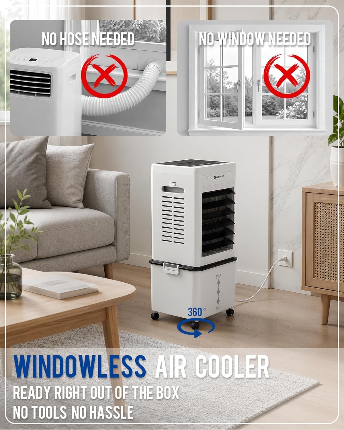 Portable Evaporative Air Cooler w/Humidifier โ 3Ga Water Tank, 10 Ice Packs, 6 Speeds & 4 Modes, Timer & Remote, Windowless Portable Fan for Bedroom, Home, Office,Black - Image 4