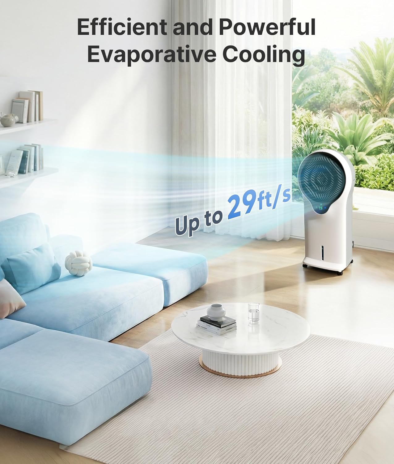 3-in-1 Evaporative Air Cooler - Portable Swamp Cooler Air Conditioner with 5.5L Water Tank & 2 Ice Packs, 3 Speeds, 3 Modes, Cooling Fans that Blow Cold Air for Home & Office - Image 2