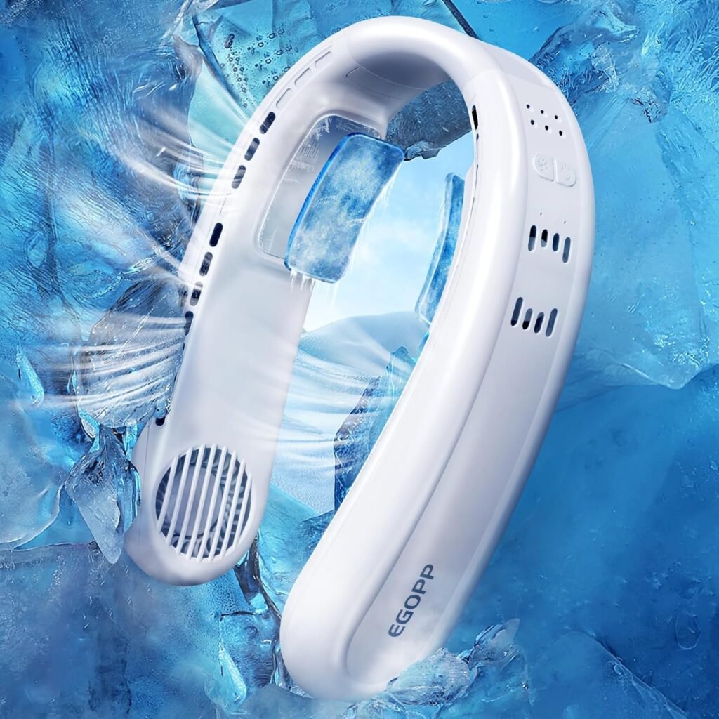1S Cool Down 30°F Neck Fan with Double Semiconductor Coolers, 360° Surrounded Personal Fans Air Conditioner that Blow Cold Air, 8H lasting Portable Fan with 3 Speed, Gifts for Men Women Outdoor Travel